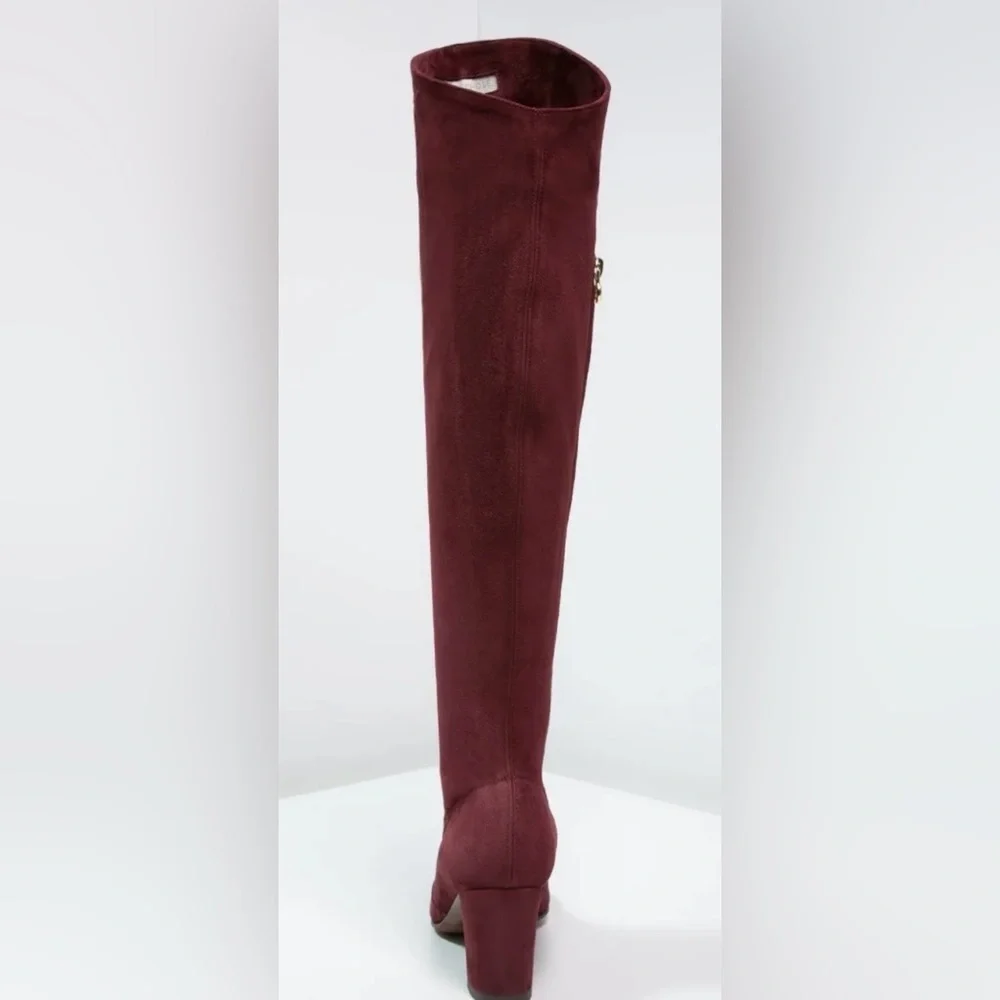 L'Autre Chose Italy Burgundy Suede Over The Knee Block Heel Boots 35 NWT